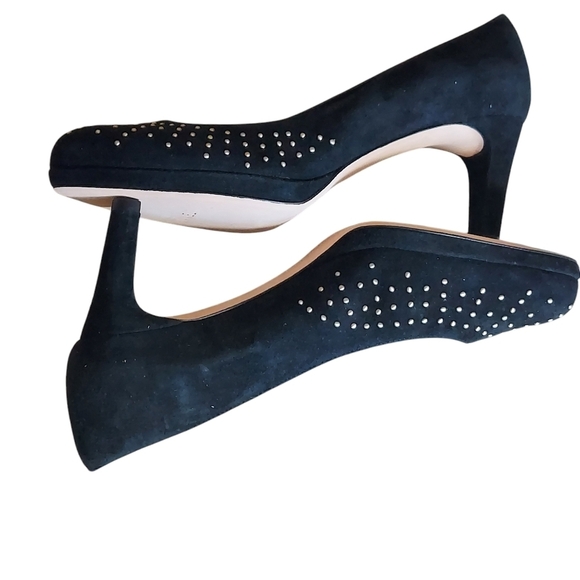 Van Eli Frenzy Black Suede Upper Gold Studs Platform Heels - Picture 11 of 16